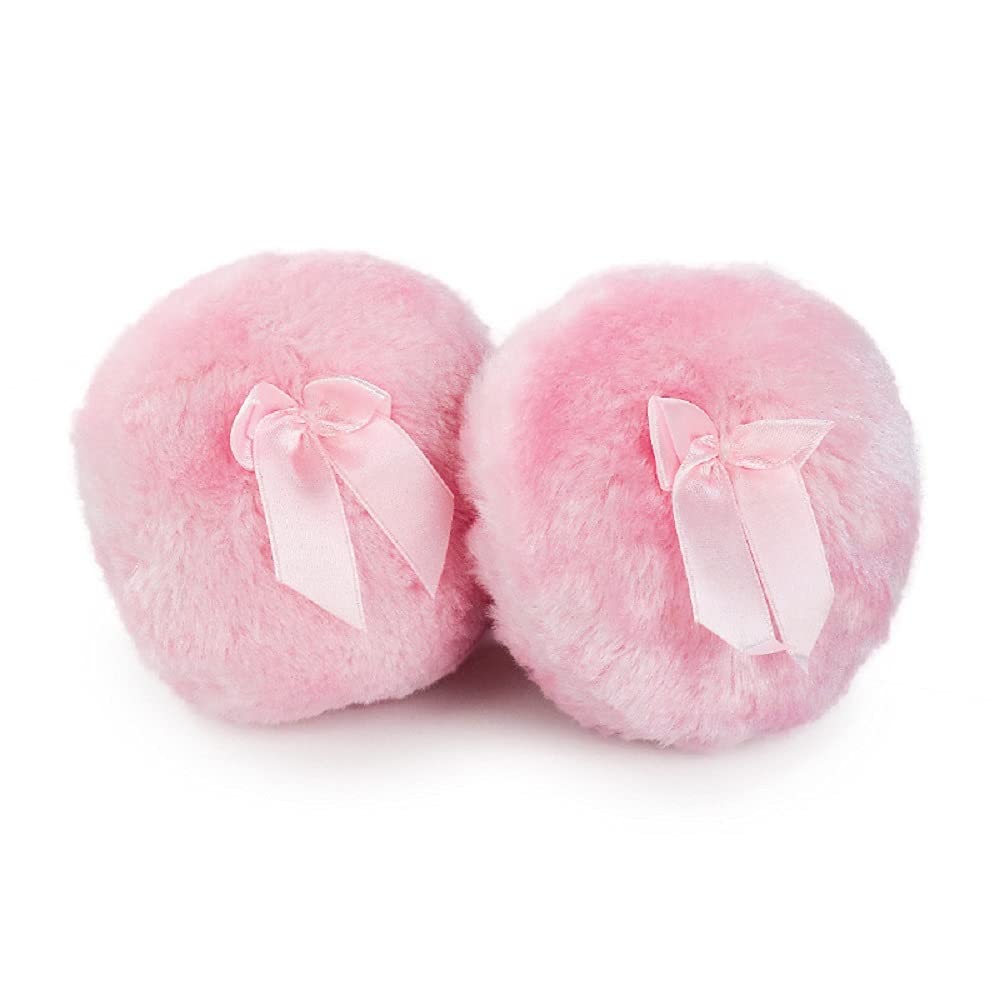4 Inch Large Body Powder Puff, Soft Fluffy Plush Puff with Ribbon Bow Handle for Face or Body 2 Pack - Pink
