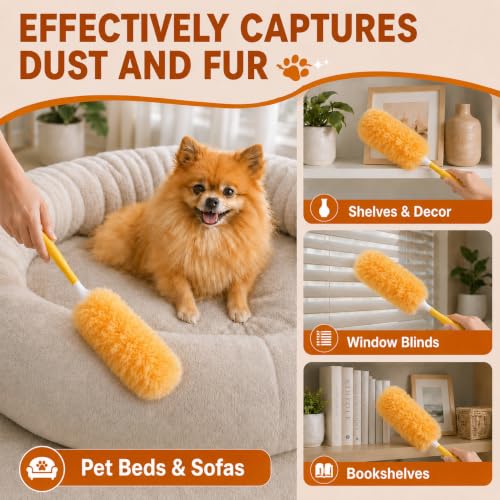 Image of Duster Refill Kit Compatible with Swiffer Duster, 50 Count | Disposable, 360 Heavy Duty Microfiber Refills, Short Handle, Multi-Surface, For Cleaning Furniture Blinds Ceiling Fan