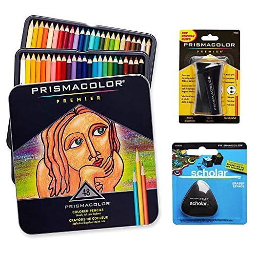 Prismacolor Quality Art Set - Premier Colored Pencils 48 Pack, Premier Pencil Sharpener 1 Pack and Latex-Free Scholar Eraser 1 Pack