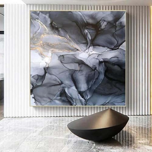 Pósteres abstractos de mármol negro y gris para transformar tu sala de estar con arte nórdico