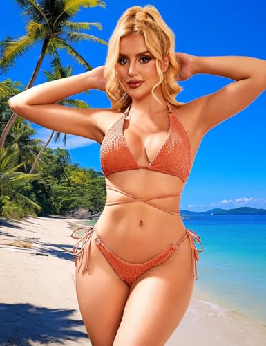 Image of Women Bikini Set Metal Ring Two Piece Swimsuit | Various Wear Way,High Elasticity Breathable Fabric,Cross Strap Design Bathing Suit Swimwear
