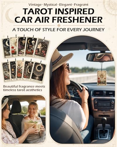 Image of 10PCS Tarot Inspired Car Air Fresheners - Vintage Tarot Gothic Hanging Air Freshener, Car Mirror Hanging Accessories, Goth Accessories, Witchy Gifts Rearview Mirror Charms for Women