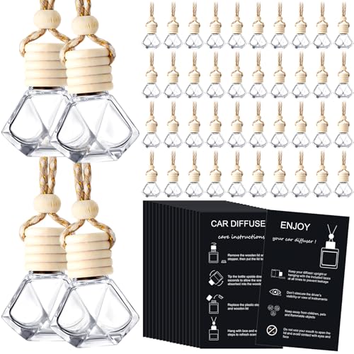 Image of DaisyInner 200 Sets Car Diffuser Bottles Empty Bulk Hanging Car Air Freshener Diffuser Bottles Glass Perfume Holder with Instruction Cards for Essential Oil Wedding Bridal Birthday Gifts (Diamond)