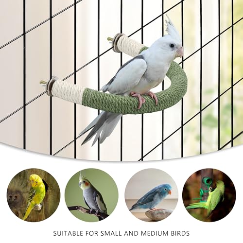 Image of 2 Pcs Bird Stand Perch U Shape Hemp Rope Green Wood Parrot Perches for Small Birds,Parakeets Macaw Cockatiels Conures Love Birds Finches,Bird Training Educational Stand Toys (Small-2 Pack)