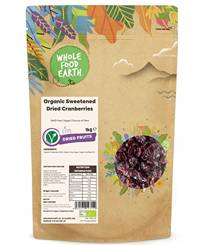 Wholefood Earth Getrocknete Bio-Cranberries 1kg | vegan, GMO-frei, ballaststoffreich