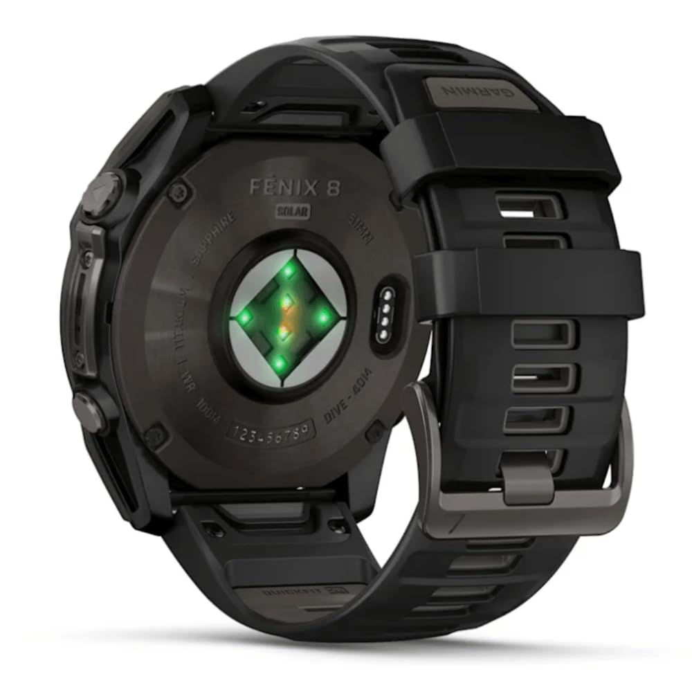 GARMIN FENIX 8-51 MM, SOLARE, ZAFFIRO GRIGIO CARBONIO DLC TITANIO CON SILICONE NERO/GRIGIO CIOTTOLO