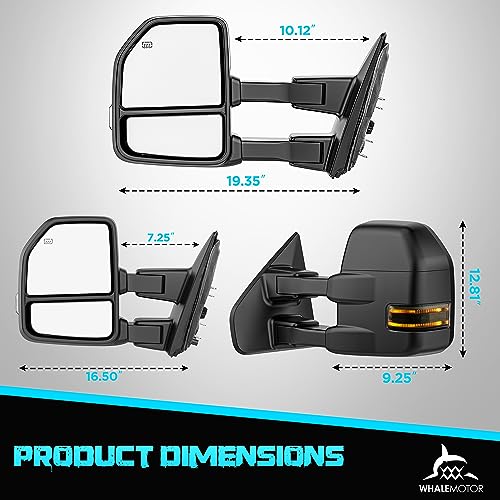 Image of Smoked Power Heated Tow Mirrors Compatible with 2004-2014 Ford F150 F-150 Pickup Truck, Extended Trailer Towing Side Mirrors with LED Puddle Light