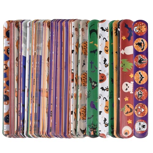 Hagao Halloween Slap Bracelets Party Favors for Birthday Party Halloween Party Decorations Clap Circle 50PCS