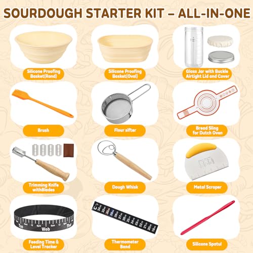 Sourdough Starter Kit, Sourdough Bread Baking Supplies, Silicone Banneton Bread Proofing Basket Set Of 2, Sourdough Starter Kit Beginners With Sourdough Starter Jar For Baking Lovers - 2
