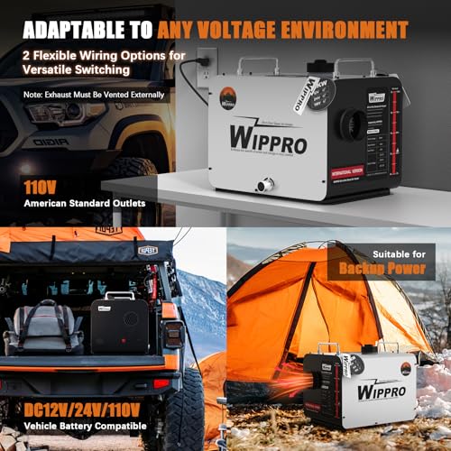 WIPPRO Diesel Heater 8KW, 12V/24V/110V Diesel Heaters All in One, 1.6Gal Diesel Air Heater with LCD Switch, Remote Control, for Campers, Car, RV Truck, Boat, Campervans, Caravans
