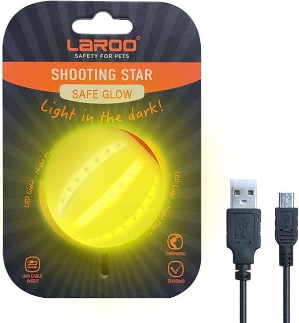 LaRoo LED Dog Ball, Dog Toys Silicon Glowing LED Dog Ball with USB Rechargeable Glow in the Dark Dog Ball Teeth Cleaner Training Ball for Dogs (Yellow)