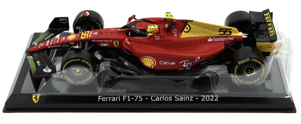 Bburago Druckguss-Modell Grand Prix Auto im Maßstab 1:24, kompatibel mit Ferrari F1-75 Carlos Sainz (75. Jubiläums-Limage, italienischer GP 2022) in Rot/Gelb