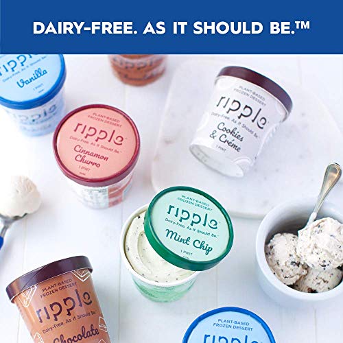 Ripple Fan Favorites Gluten Free Ice Cream | 100% Plant Based | Non-GMO, Non-Dairy, Soy Free, Lactose Free | 4 Pints in 3 Flavors, Mint Chip (2), Vanilla, & Chocolate