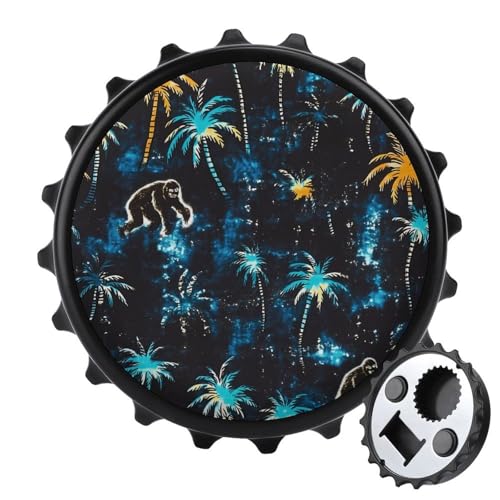 Bigfoot Palm Tree Galaxy Camouflage 2 in 1 Beer Bottle Opener Wall Mount Opener Portable Easy Storage Gift for Men Women Black-style