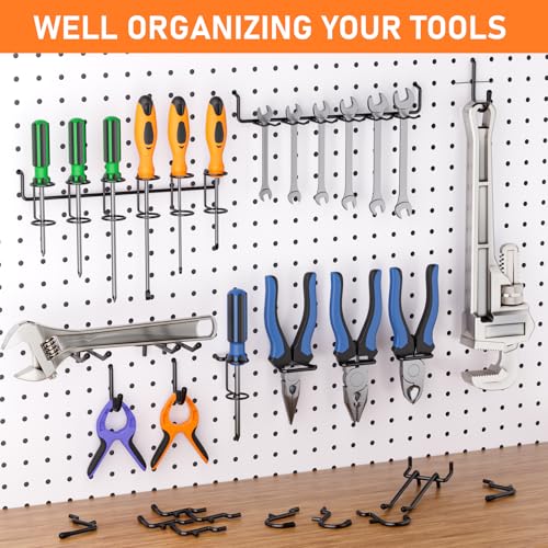 INCLY 176PCS Extra Thick Pegboard Hooks, 1/4" Heavy Duty Black Metal Peg Board Hooks Assortment with Peg Locks Pegboard Accessories Kit for Garage Wall Organizer Hanging Tools by INCLY - Image 7