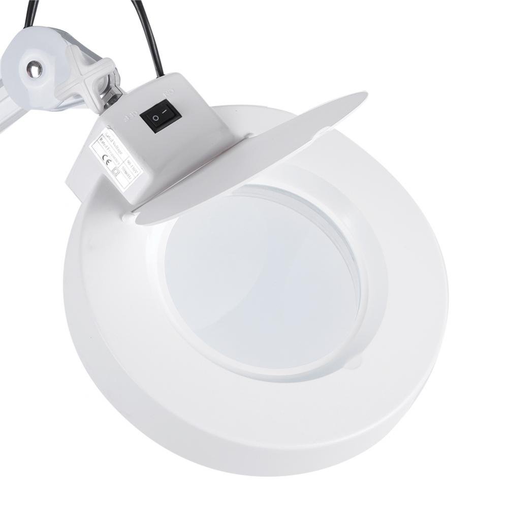 5X Lámpara con lupa LED, lupa de 5 dioptrías de aumento con 4 ruedas, luz para esteticista, laboratorio y trabajos de precisión, blanca, 15 W