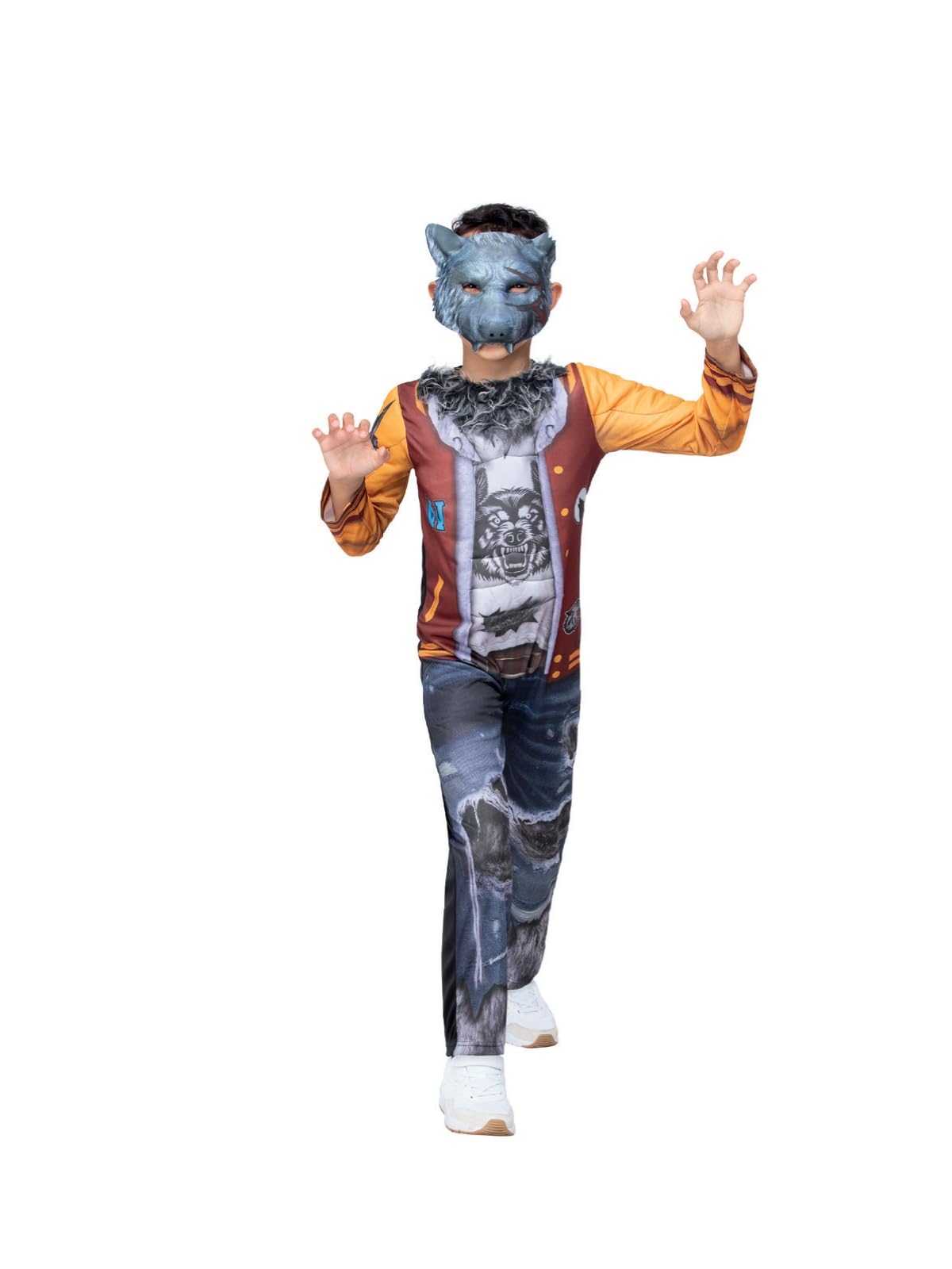 Smiffys Preppy Werewolf Costume All in One & EVA Mask, Halloween Child Fancy Dress, Werewolf Dress Up Costumes