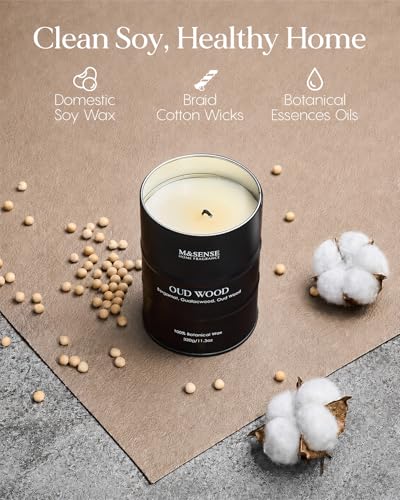 Image of M&SENSE Oud Wood Scented Candles Christmas Decor, Natural Soy Wax Hoilday Candle, 11.3oz 70 Hours Christmas Candles, Winter Candle Gifts for Men Women,Sandwood Scented Candle for Home