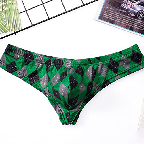 Men's Plaid Printed Ice Thread Underpants Breathable Men's Breathable G-string Pants4