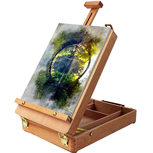 Kurtzy Atriles para Pintar y Dibujar Portátil de Madera de Haya Sobremesa con Caja de Almacenaje – Puede Contener Lienzos de Hasta 30 cm - Caballete Mesa Escritorio Estudiantes Principiantes