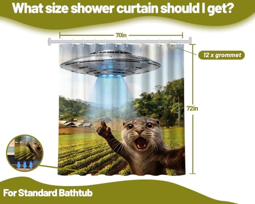 Image of Funny Otter Shower Curtain Fun Carzy UFO Shower Curtains for Boys Bathroom Decor Sets, Waterproof Cloth Fabric with Hooks, 70 x 72 Inch