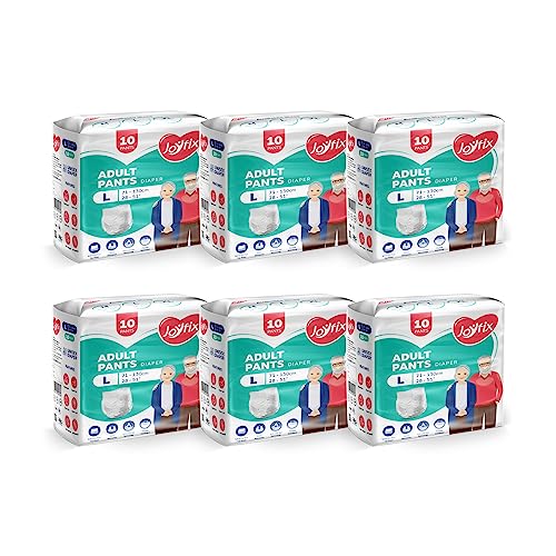 Image of JOYFIX Unisex Adult Diapers|Pant Style|Waist Size 71-130 Cm (28 inch-51 inch)|Large|Pack Of 6|Odour Lock|Anti-Bacterial Absorbent-L (60 Pieces)