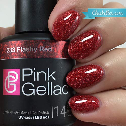 Pink Gellac Shellac Gel Nagellack 15 ml für UV LED Lampe | 233 Flashy Red Rot mit Glitzer | Gel Nail Polish for UV Nail… – Bild 5