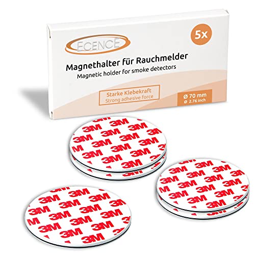 ECENCE Soporte magnético para detector de humo - 5 unidades soporte magnético adhesivo para detectores de humo Ø 70mm - Base sin taladros para detector humo y alarmas para casa contra incen