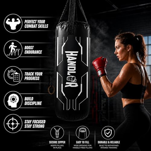 Image of Handler Synthetic Leather Unfilled Punching Bag for Boxing, MMA & Home Training - Heavy Duty Hanging Bag for Adults & Kids, Kickboxing, Karate, Taekwondo (3,4,5 ft) (Black, 5 Feet (60 Inches))