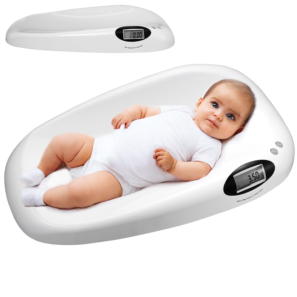 BAKAJI Bilancia Elettronica Pesa Bambini Neonati con Display Digitale LCD, Peso Massimo 20 kg Minimo 10 g, Funzione Tara, Pesapersone di Precisione Multifunzione, 62 x 35 x 8.5 cm Bianco
