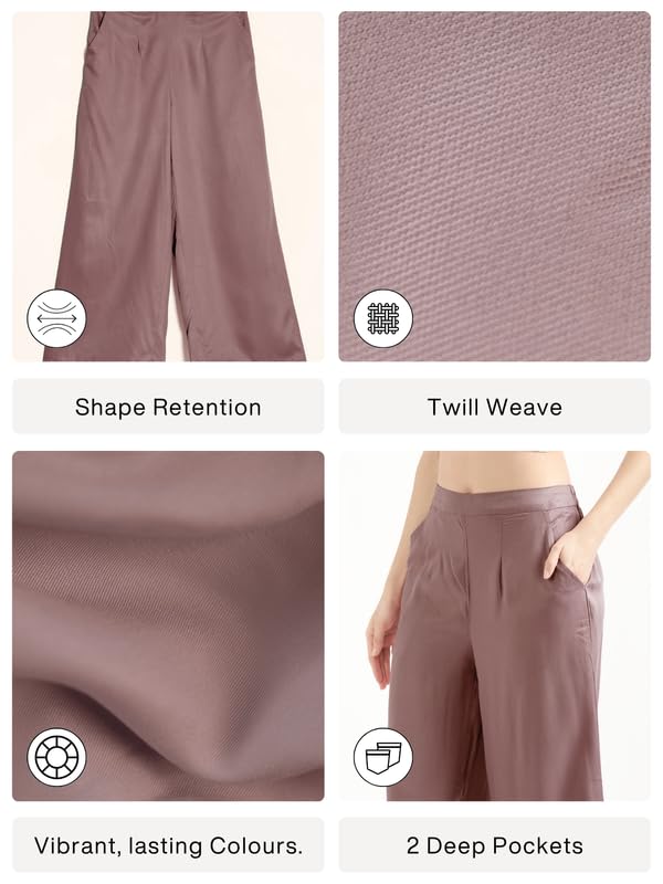Image of SAADAA Palazzo Pants for Women Half-Elasticated Waistband | Palazzo for Women in Soft Viscose Fabric | Regular Fit with Mid Rise Waist & Deep Pockets | Versatile for Formal & Casual Wear