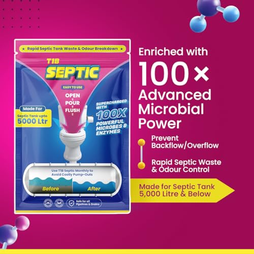 Image of T1B Septic Tank Cleaning Powder - 100X Powerful Formula Microbes & Enzymes, Odour Removal, Prevents Blockages & Clears Drains, Septic Tank Treatment Powder, Tank size 5000 litre, 100g (pack of 2)