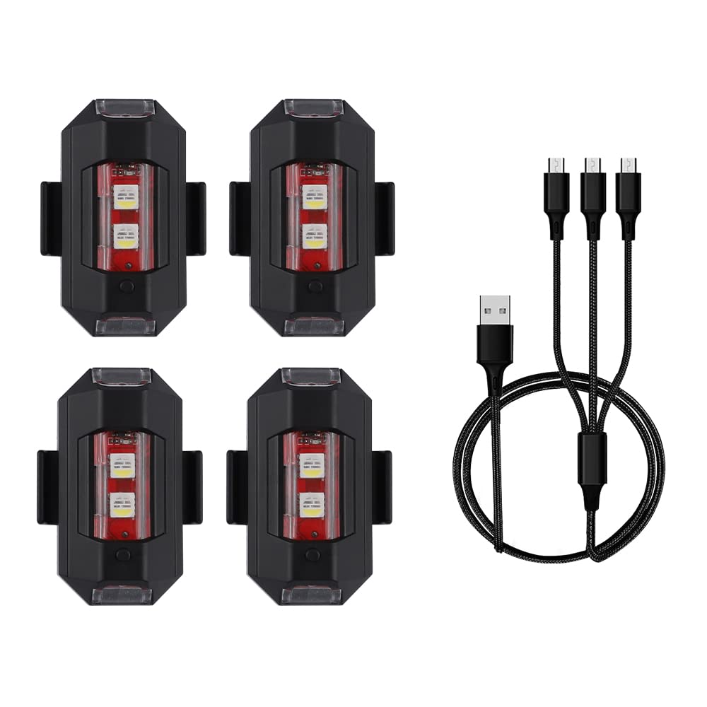 Photo 1 of 2 PACK YFRAUTO LED Anti-Collision Strobe Lights Rechargeable RGB Aircraft Night Flying Light Mini High Brightness Emergency Tail Lighting for Drones Motorcycle RC Boat E-Bike Cars Trucks 4PCS 150mAh-4 Pack