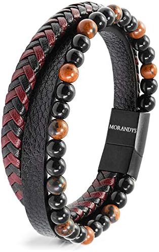 Morandys | Bracciale Uomo Pelle Intrecciata con Chiusura Magnetica in Acciaio | Braccialetto Elegante Unisex | Cinturino Idea Regalo Anniversario | Urban Mix
