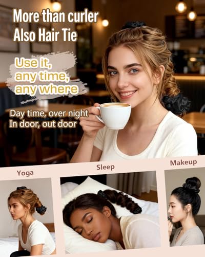 Image of BONNET QUEEN Satin Heatless Curler for Women,Hair Curler Without Heat for Heatless Curls Overnight,2-in-1 Curling Rod with Scrunchie for All Hair Types,1 Pack,Black