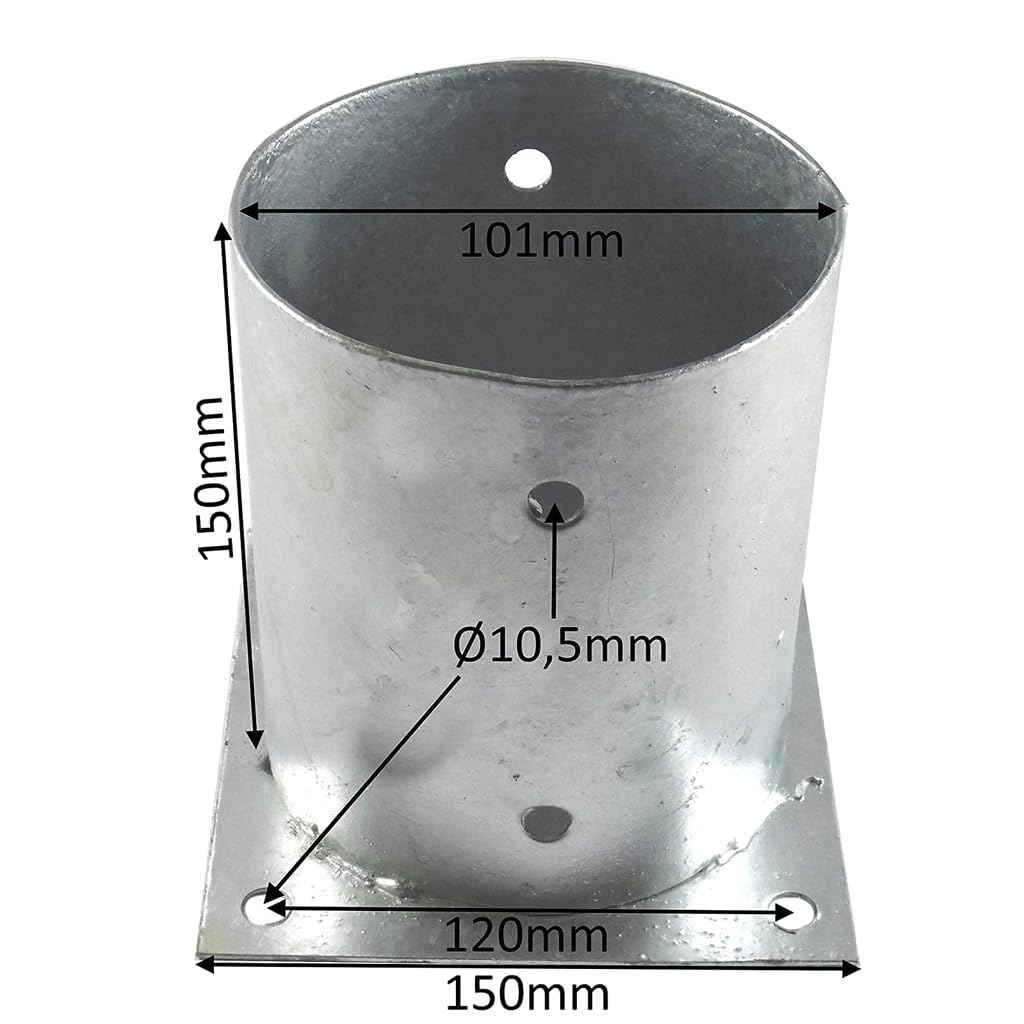 Suinga Base para Poste 10 cm Zincada Acero | Pack 5 Soportes para Postes de Madera Redondos para Anclaje en Suelo | Escuadras Metalicas de Altura 15 cm para Fijacion de Vallas, Vigas Madera