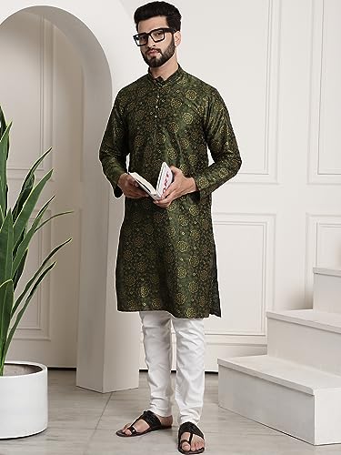 Image of SOJANYA (Since 1958 Men's Silk Blend Printed Kurta and Churidar Pyjama Set