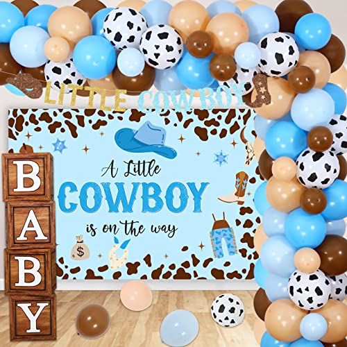 Kit guirlande de ballons cow-boy et boîtes en bois pour baby shower garçon