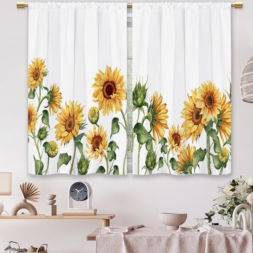 Laifzere Farmhouse Yellow Sunflower Kitchen Curtains Floral Flower Country Small Short Cafe Window Curtains Rustic Plant Spring Fall Rod Pocket Bathroom Window Drapes Treatment Curtains (27.5x39 Inch) by Laifzere - Used condition - Image 7