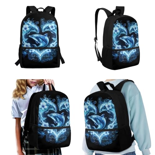 Yzaoxia Boho Backpack and Lunch Bag Set for Boys Kids Dolphins Bookbag for Girls 7-8 School Bag with Lunch Box Set 3 Pieces Book Bag 6th Grade Children Pencil Case2