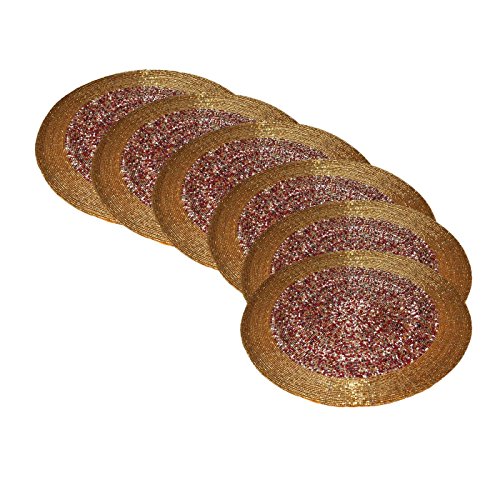 DakshCraft Handmade Multicolor Beaded Round Ethnic Placemat/Tablemat- Perfect for Dinner Table (Dia - 12"), Set of 6