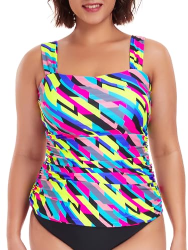 Ocean Blues Women's Tummy Control Tankini Top Only Wide Shoulder Straps Swim Top