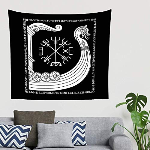 USport Wandteppich Wikinger Rune Totem Tapisserie Strandtuch Wandtuch Dekotuch Tischdecke Uralt Vegvísir Drache Kriegsschiff Wandbehänge Yogamatte Strandtuch Sofa Cover Wand Dekor 130 * 150cm Cover