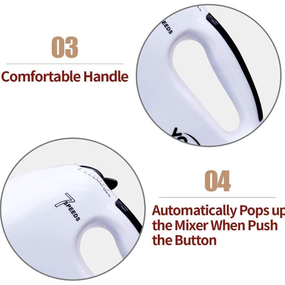 Frullino per Alimenti Frusta Portatile Leggera a 7 velocità con 2 * fruste, 2 * Ganci per Impasto Robot da Cucina per Cottura in Cucina Torta Gelato Frullatore Elettrico a Mano