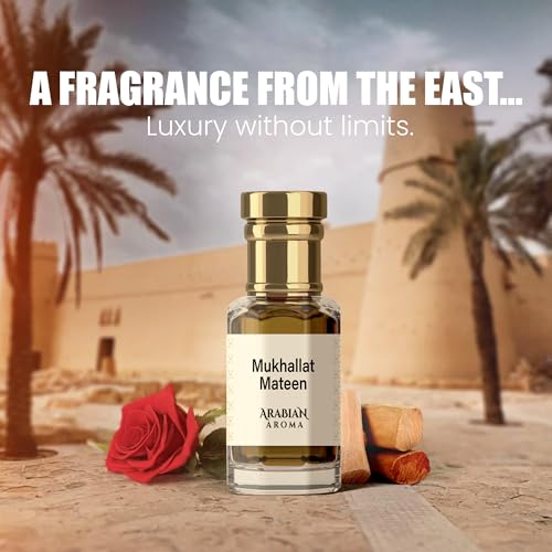 Image of Arabian Aroma Mukhallat Mateen Attar | Saffron, Rose & Sandalwood Attar | Alcohol-Free, Long-Lasting | 100% Pure Perfume | Itra Perfume For Men | Fresh Oriental Ittar (6ml)