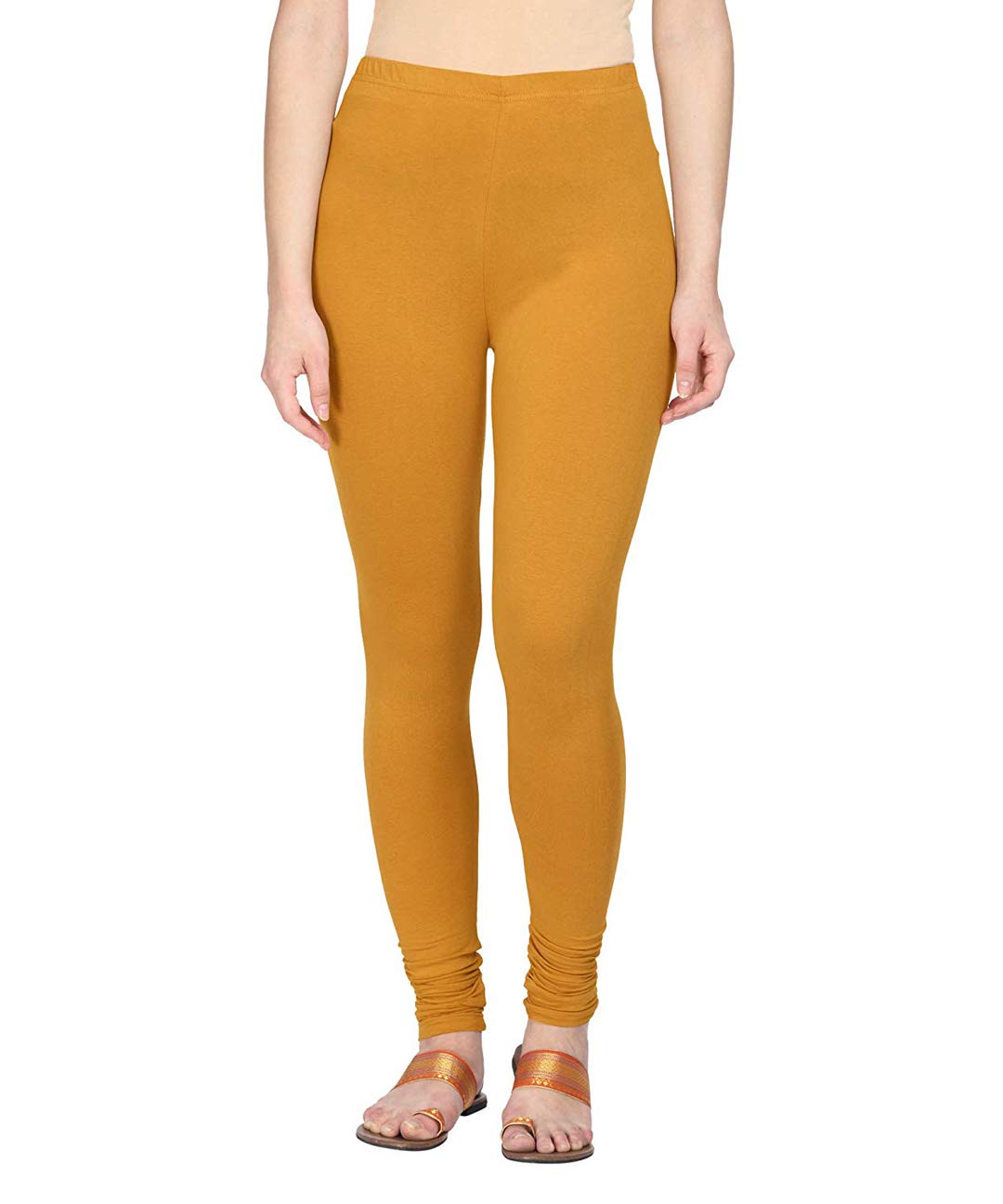 clarita Women's Cotton Stretch Churidar Leggings Free Size Mustard-picture-0