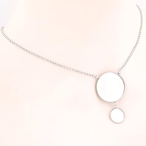 10 bandejas de acero inoxidable con dije de cabujón de 0.472in, 0.984in, cadena de acero inoxidable, bisel en blanco para hacer joyas