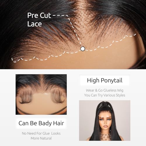 FLYBAO 24inch Glueless Wig Human Hair Pre Plucked Pre Cut 230% Density Closure Wigs Human Hair 5x6 Body Wave HD Lace Front Wigs Human Hair 12A Lace Frontal Wig Bleached Knots Natural Hairline - Image 4