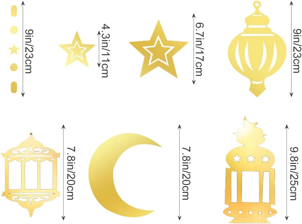 XINDY Ramadan Decorations for Home Black Gold Ramadan Mubarak Bunting Ramadan Banner Ramadan Mubarak Decorations with Eid Decorations Islamic Star Moon Lantern Ramadan Garland - Image 3