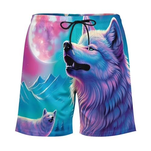 White Wolf Full Moon Men's Swim Trunks with Compression Liner Summer Bathing Suit Beach Shorts with Pockets4